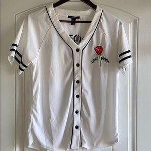 White baseball button up